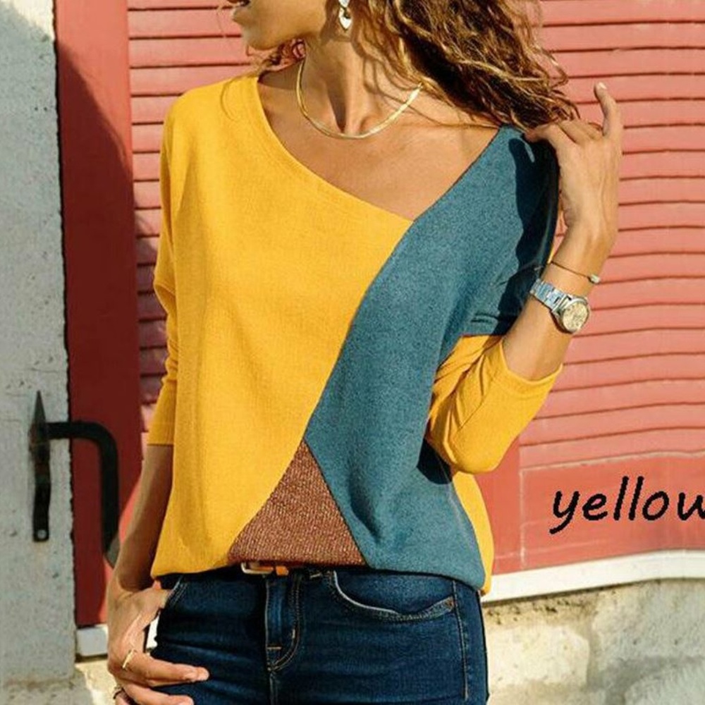 Color Patchwork Blouse Long sleeve